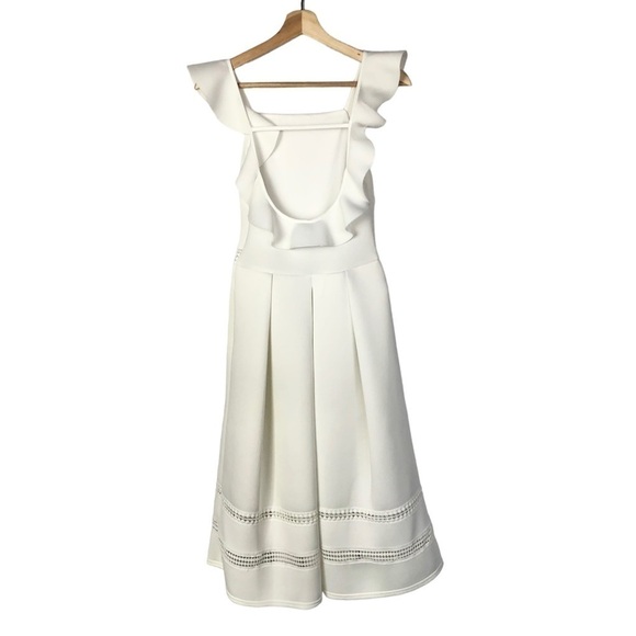 ASOS Design White Lace Inset Ruffle Back Midi Dress 4 - Picture 2 of 3